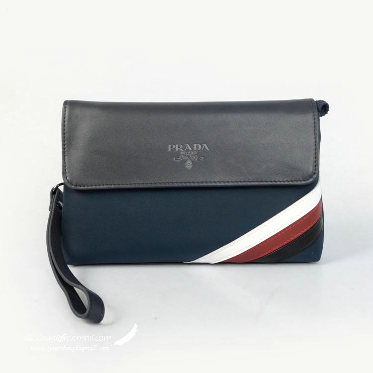 2014 Prada Nylon Fabric Clutch 770221 Blue&Black for sale - Click Image to Close